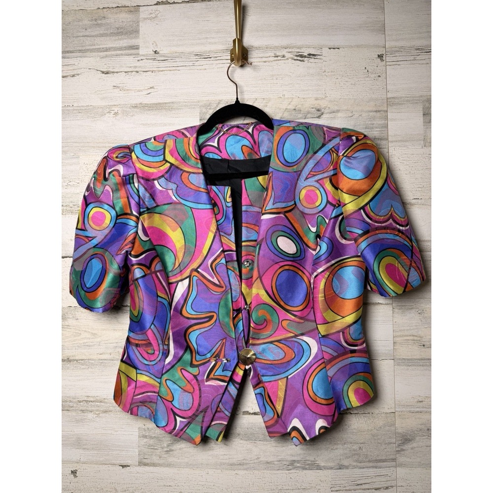 Vintage 80s Doncaster Blazer Sz 10 Abstract Print Shoulder Pad Statement Jacket